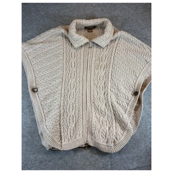 Aran Crafts Merino Wool Batwing Cape Chunky Knit Poncho Sweater Womens S/M Gray - Picture 1 of 9